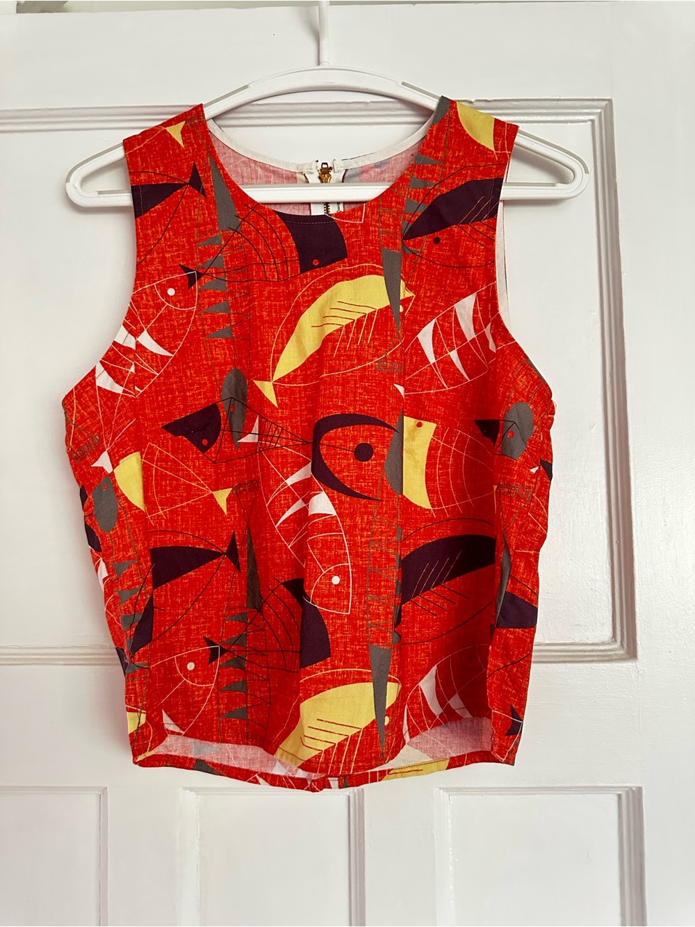Kazak Montreal Abstract Fish Print Cotton Top | Size M | Made in Canada